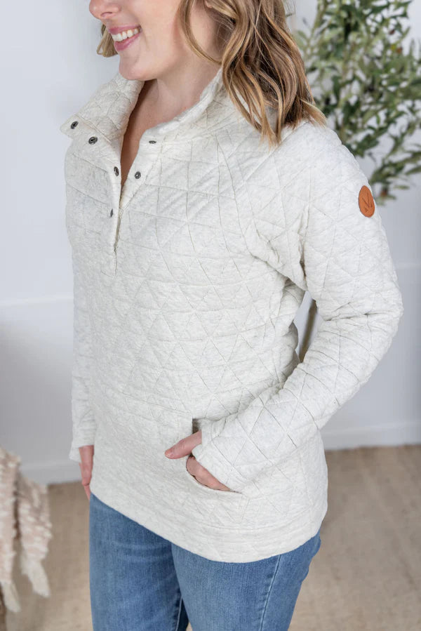 Michelle Mae Geometric Button Snap Pullover - Oatmeal