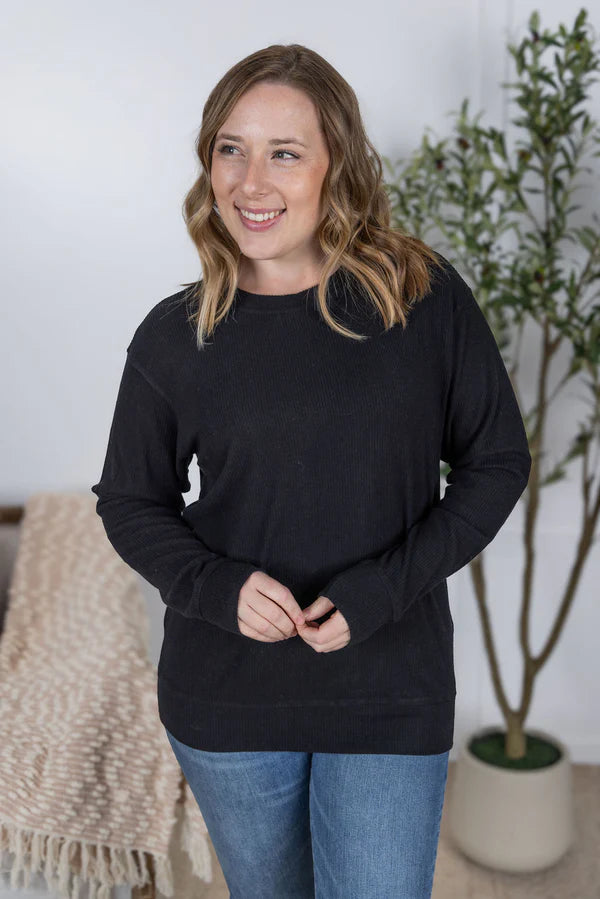 ***PRE-ORDER*** Michelle Mae Corrine Ribbed Pullover Top - Black