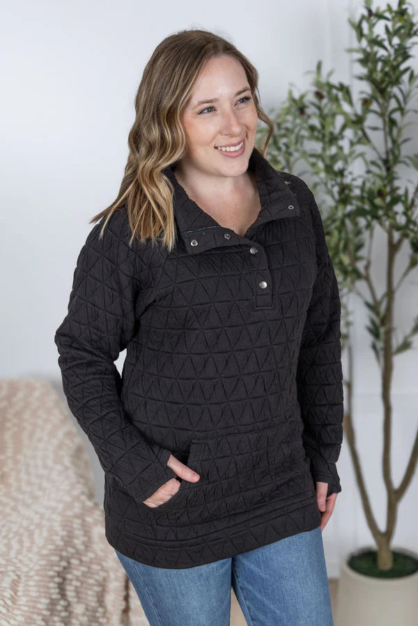 Michelle Mae Geometric Button Snap Pullover - Black