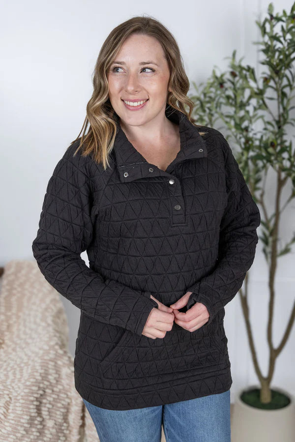 Michelle Mae Geometric Button Snap Pullover - Black