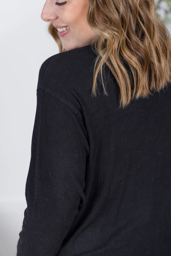 ***PRE-ORDER*** Michelle Mae Corrine Ribbed Pullover Top - Black