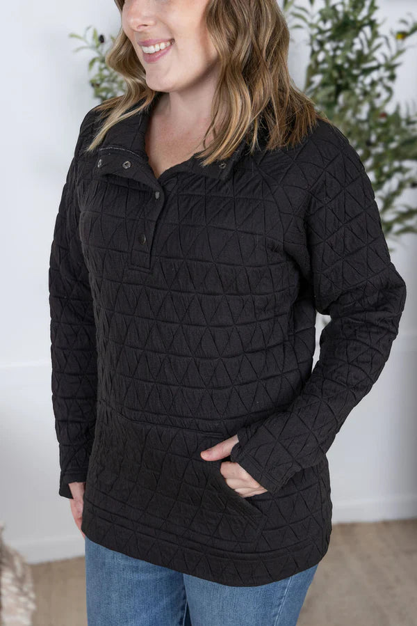 Michelle Mae Geometric Button Snap Pullover - Black