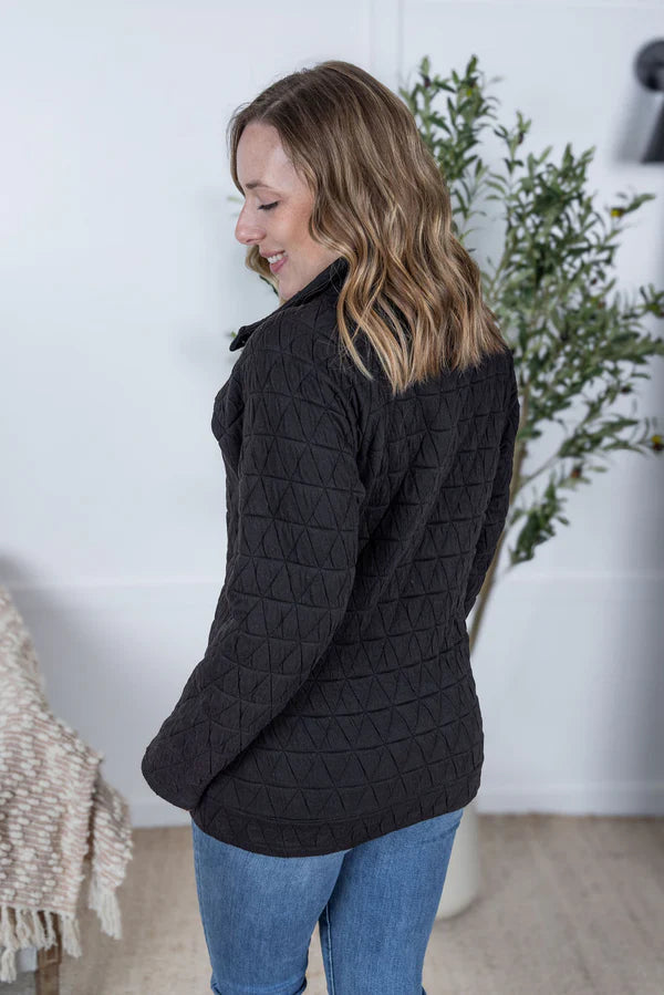 Michelle Mae Geometric Button Snap Pullover - Black