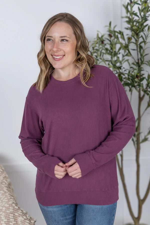 Michelle Mae &quot;Corrine&quot; Ribbed Pullover Top - Plum