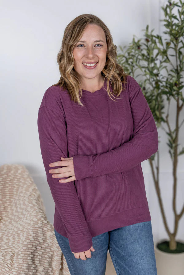 Michelle Mae &quot;Corrine&quot; Ribbed Pullover Top - Plum