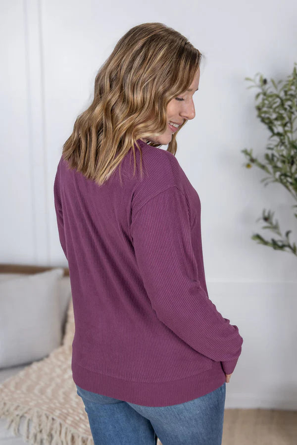 Michelle Mae &quot;Corrine&quot; Ribbed Pullover Top - Plum