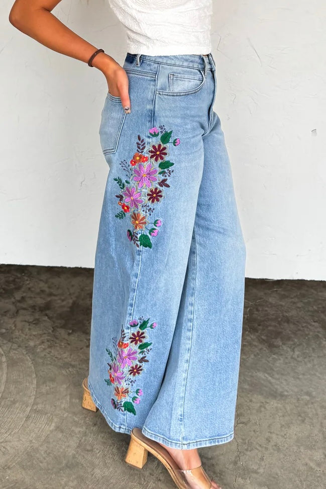 ***PRE-ORDER*** Evie Floral Embroidered Denim
