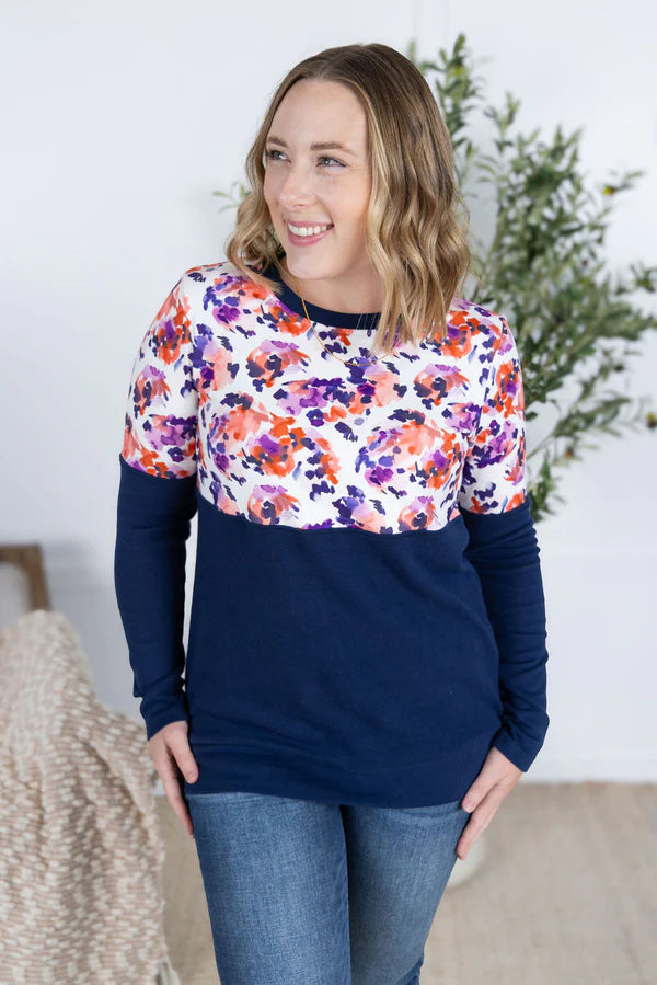 Michelle Mae &quot;Natalie&quot; Pullover - Autumn Purple Abstract and Navy
