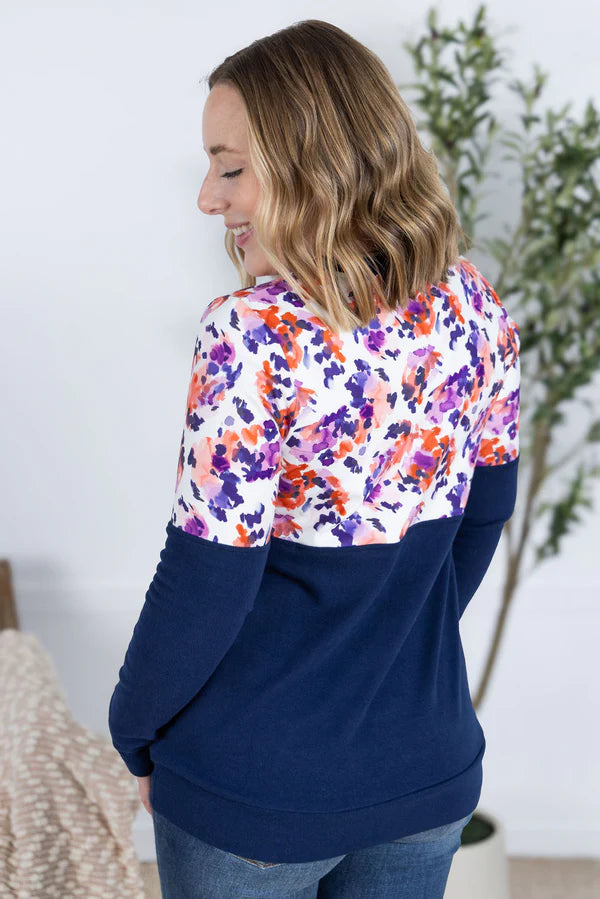 Michelle Mae &quot;Natalie&quot; Pullover - Autumn Purple Abstract and Navy