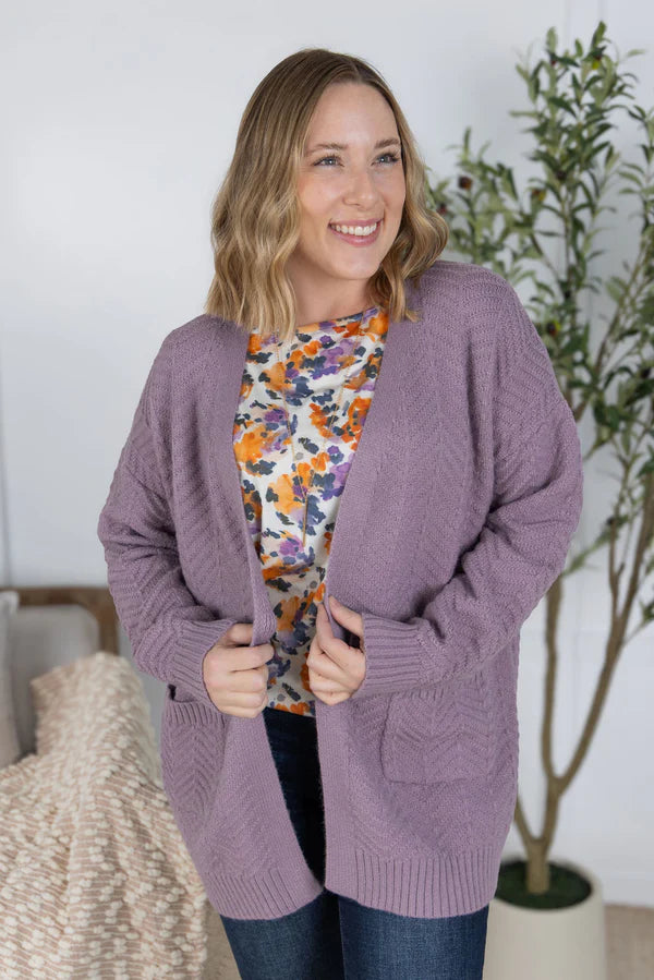 Michelle Mae Billie Open Knit Cardigan - Dusty Purple