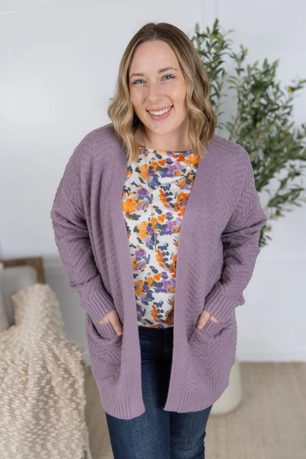 Michelle Mae Billie Open Knit Cardigan - Dusty Purple