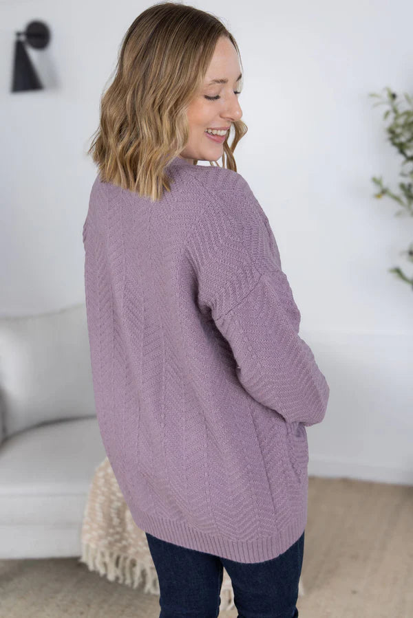 Michelle Mae Billie Open Knit Cardigan - Dusty Purple