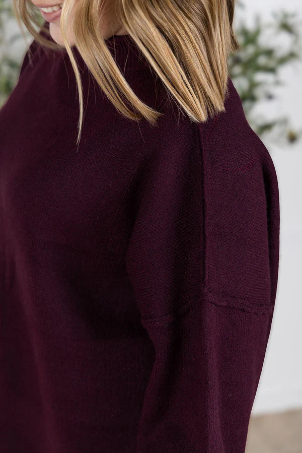 Michelle Mae Aurora Cozy Sweater - Dark Merlot