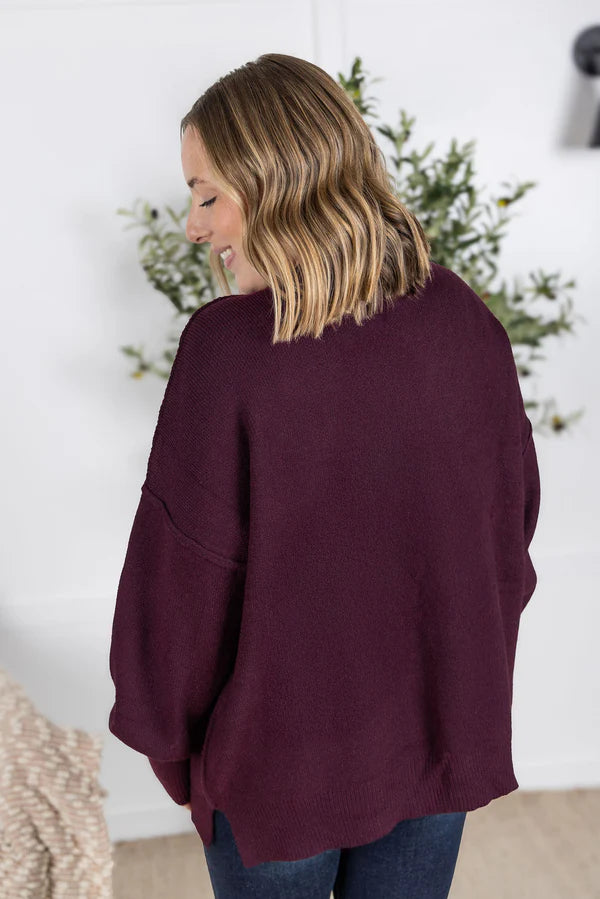 Michelle Mae Aurora Cozy Sweater - Dark Merlot