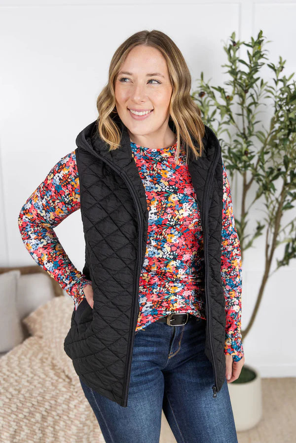 Michelle Mae "Heather" Hooded Vest - Black