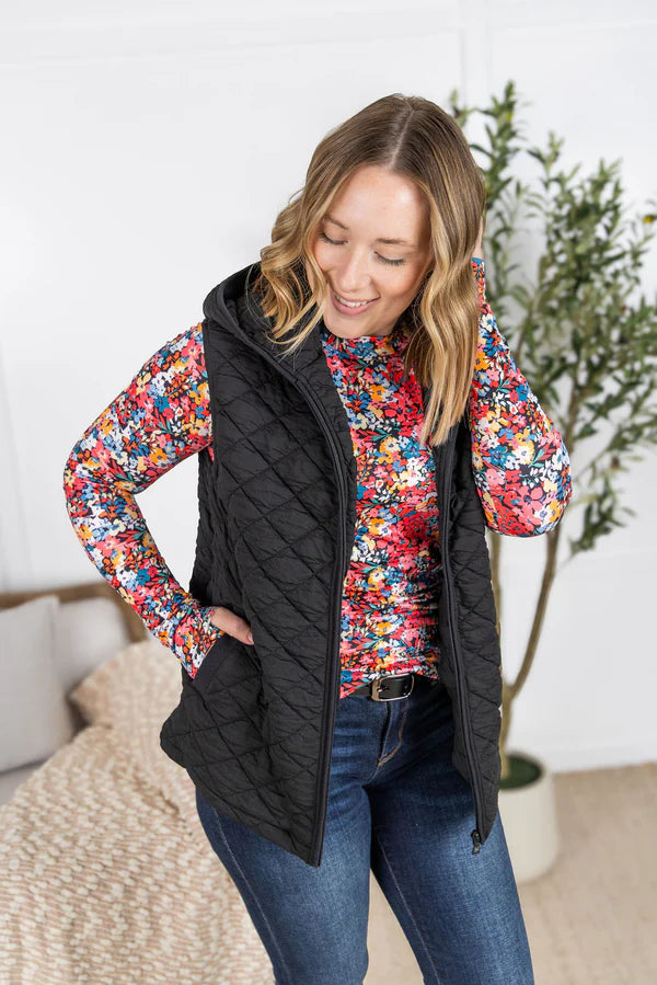 Michelle Mae "Heather" Hooded Vest - Black