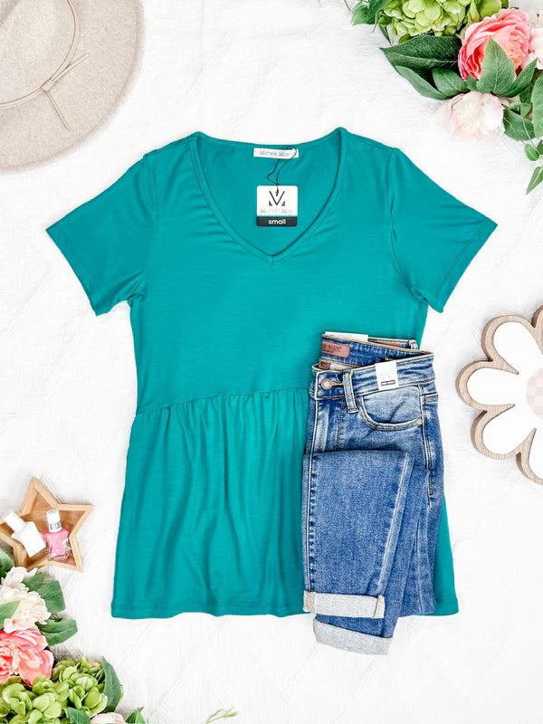 Michelle Mae &quot;Sarah&quot; Ruffle Short Sleeve - Teal
