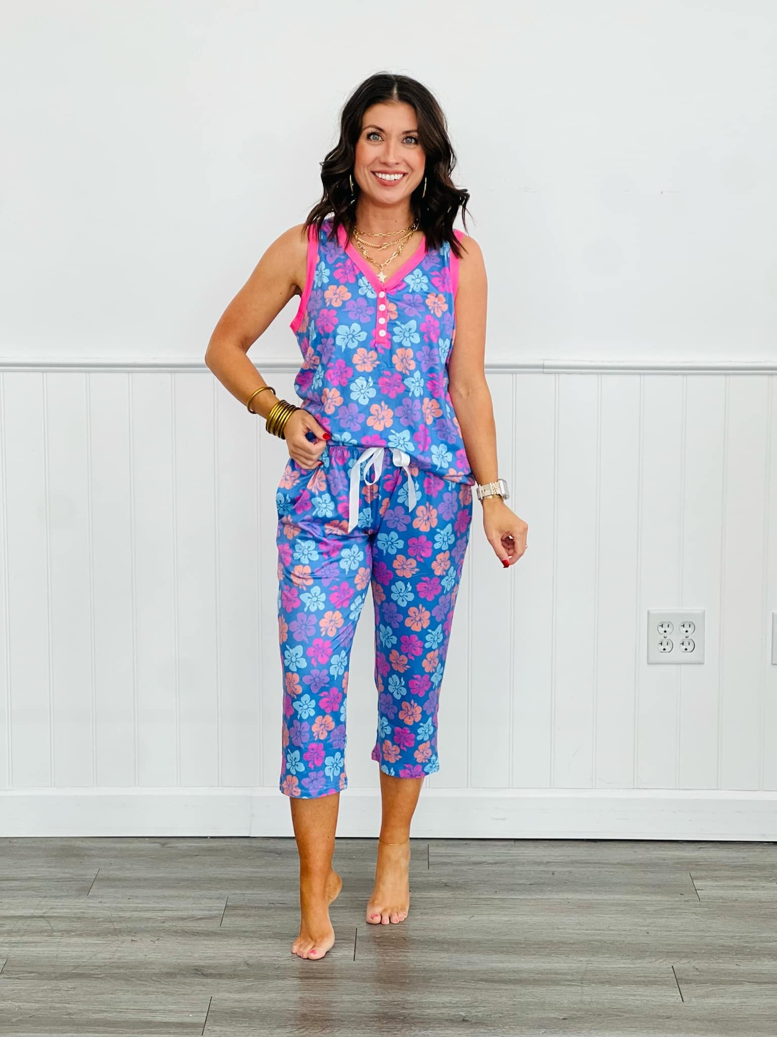 Shirley Tank CAPRI Sets - Yellow & Blue Floral