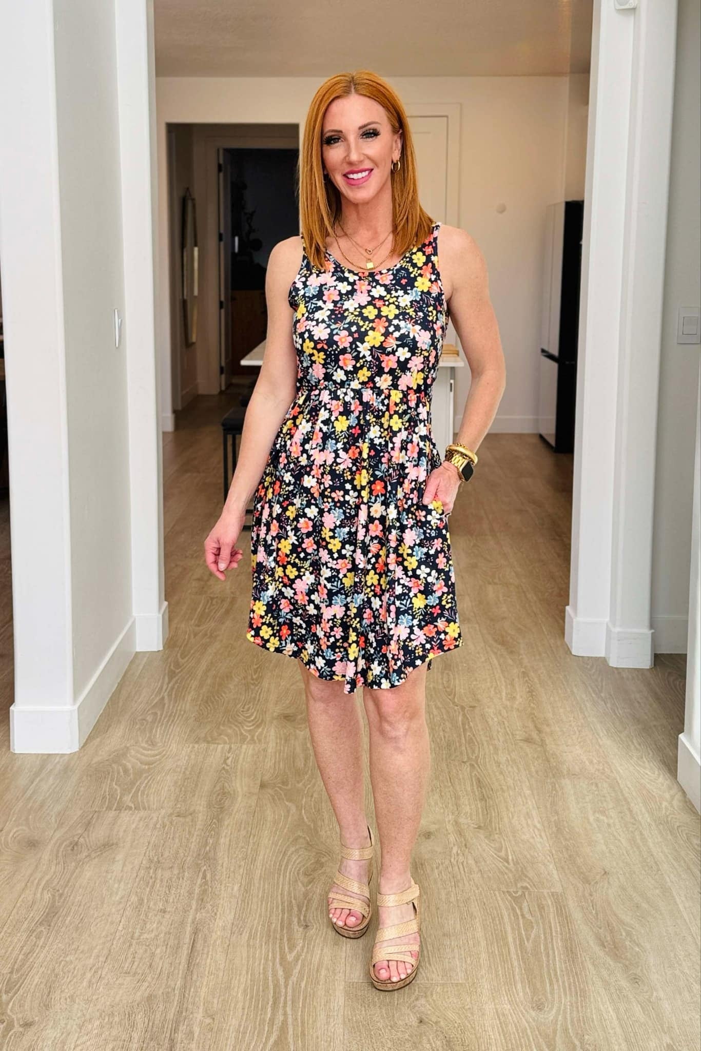 Shirley Tank Dress - Navy Ditsy