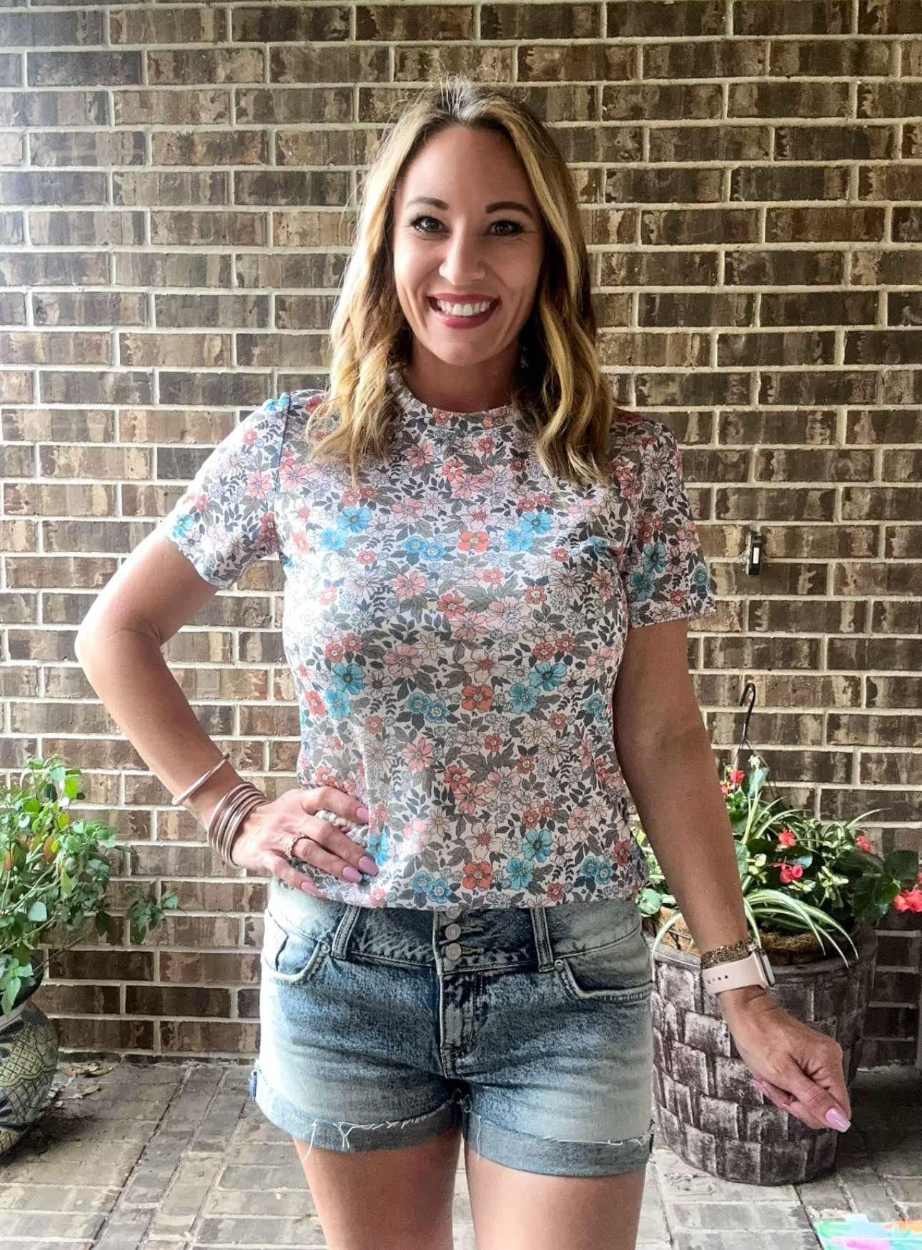 Shirley Short Sleeve Mesh Tops - Ditsy Floral