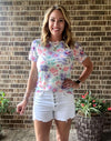 Shirley Short Sleeve Mesh Tops - Periwinkle Floral