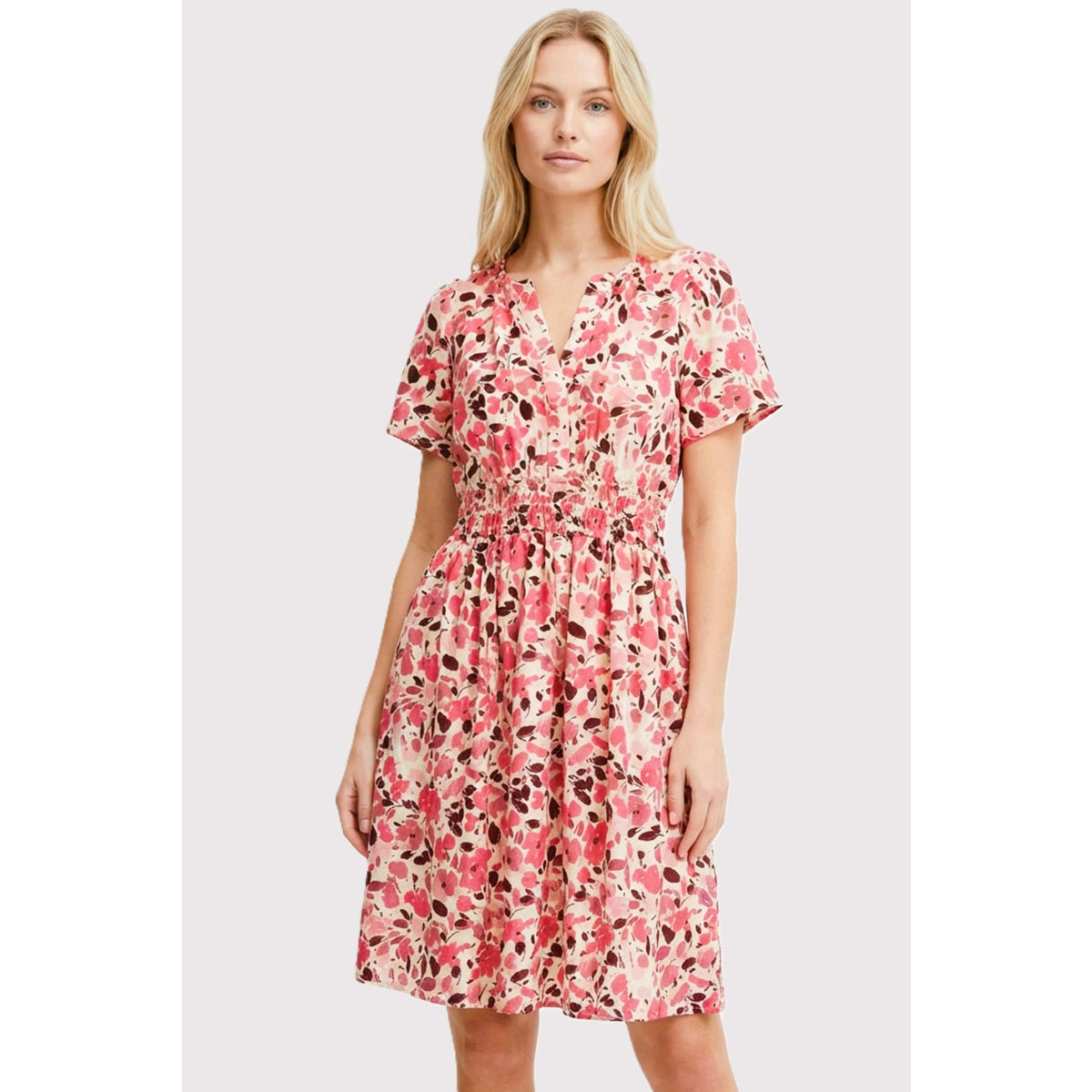 Reesa Smocked Floral Dress - Pink/Wine