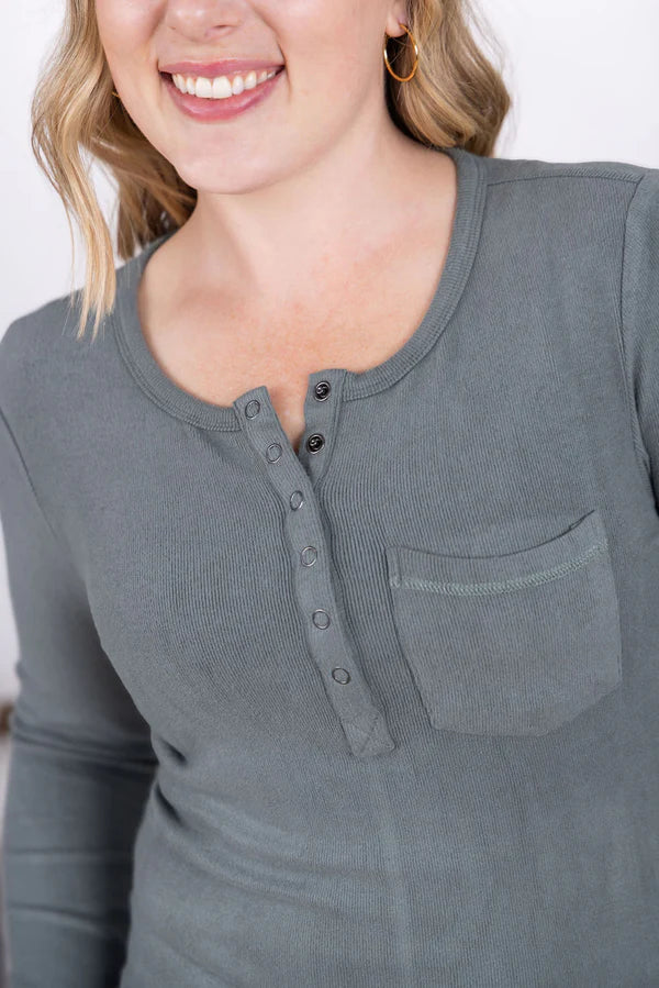 ***PRE-ORDER*** Michelle Mae &quot;Georgia&quot; Long Sleeve Top - Dusty Jade