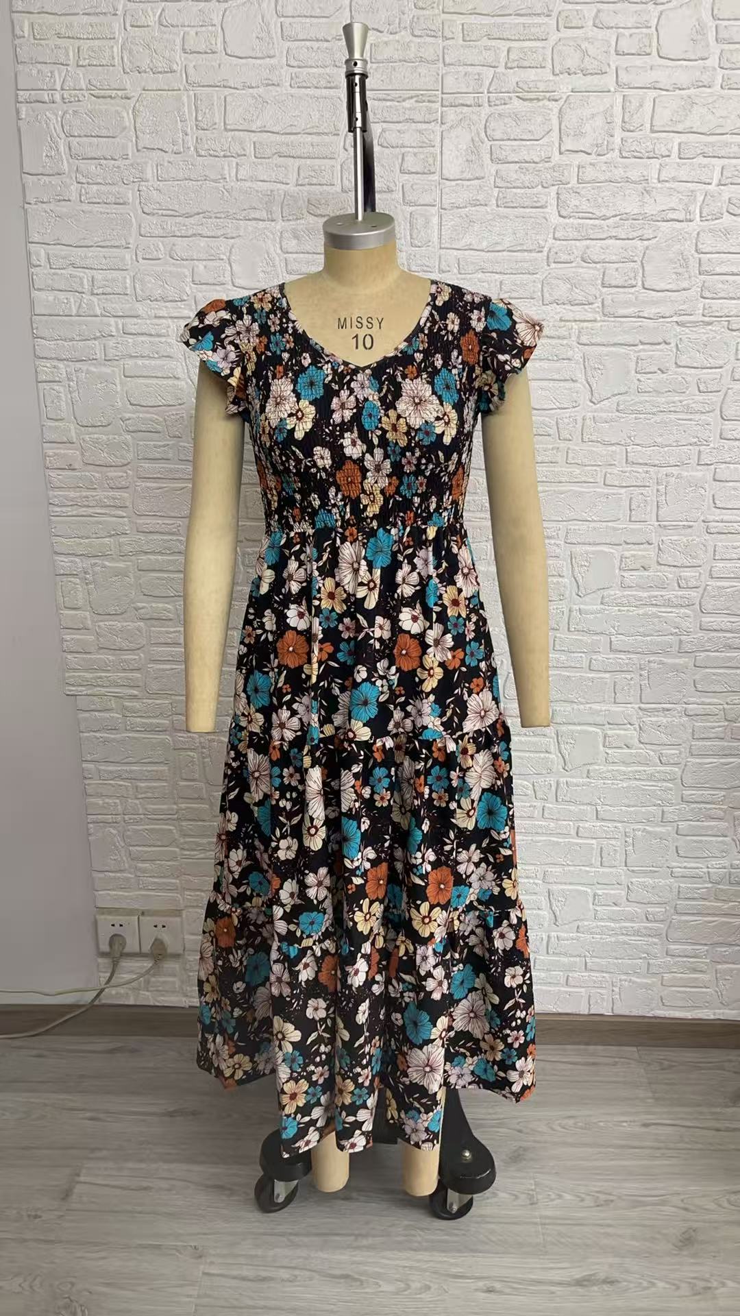 Serina Smocked Tiered Dress with Pockets - Bluewood Bloom