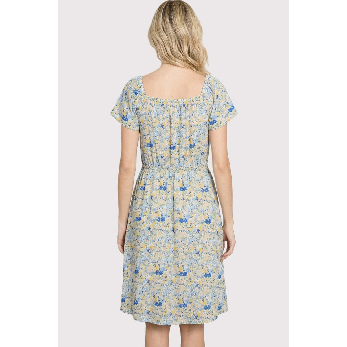 Kaelyn Flutter Sleeve Floral Printed Dress - Blue