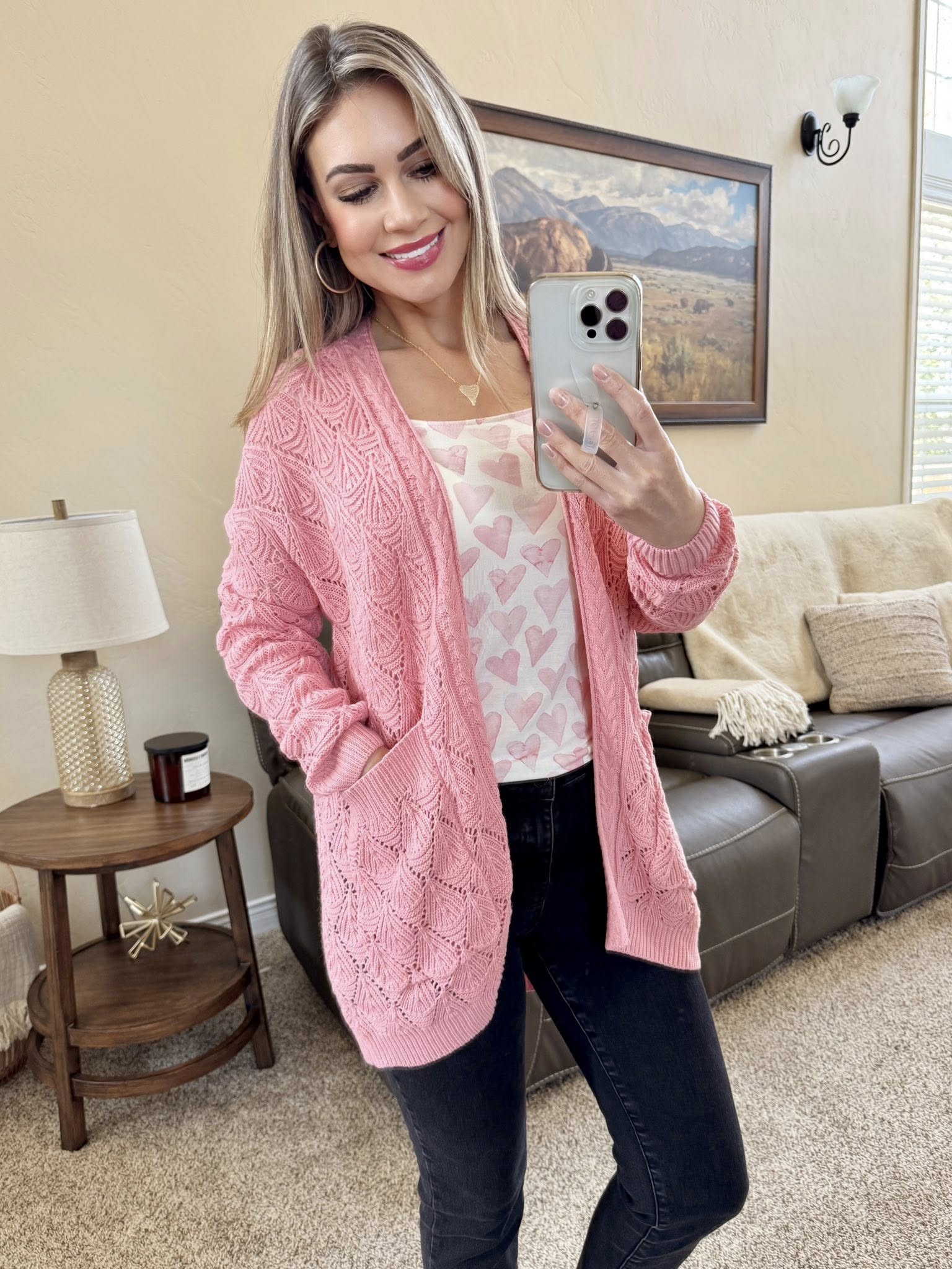 Michelle Mae Open Knit Cardigan - Rose