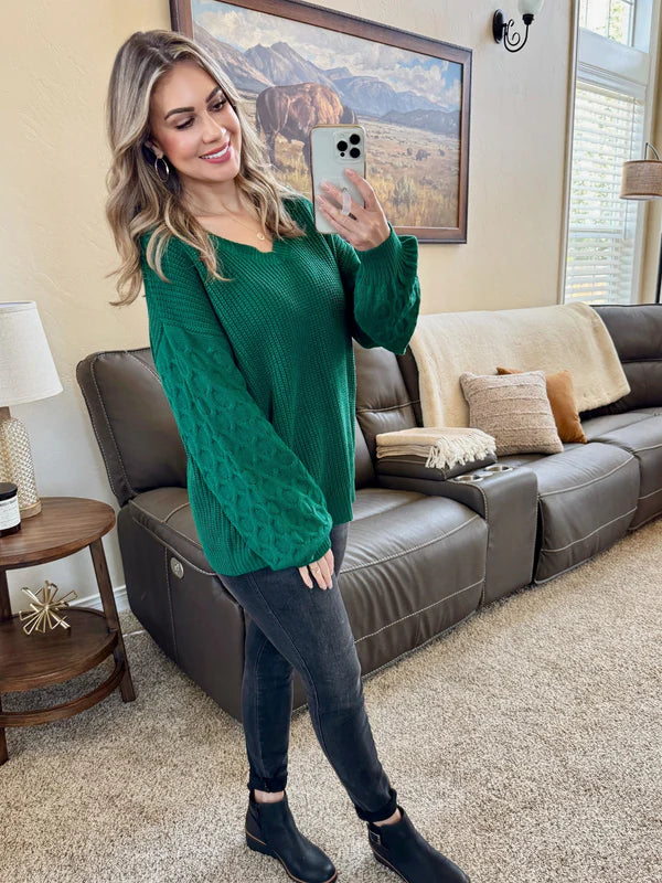***PRE-ORDER*** Michelle Mae "Talina" Textured Sweater - Forest Green