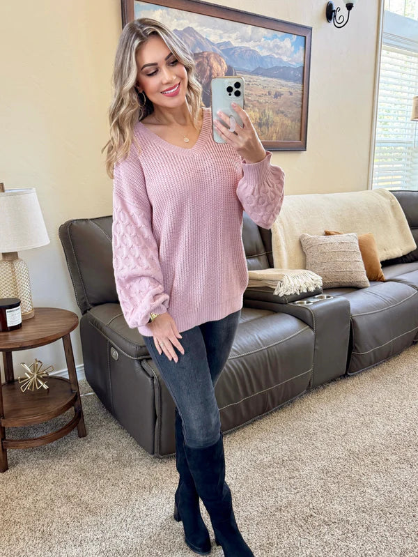 ***PRE-ORDER*** Michelle Mae "Talina" Textured Sweater - Rose