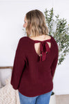 Michelle Mae &quot;Bethany&quot; Bow Knit Sweater - Burgundy