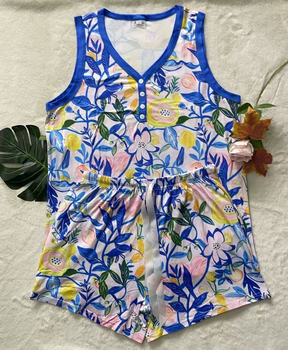 Shirley Tank CAPRI Sets - Yellow &amp; Blue Floral