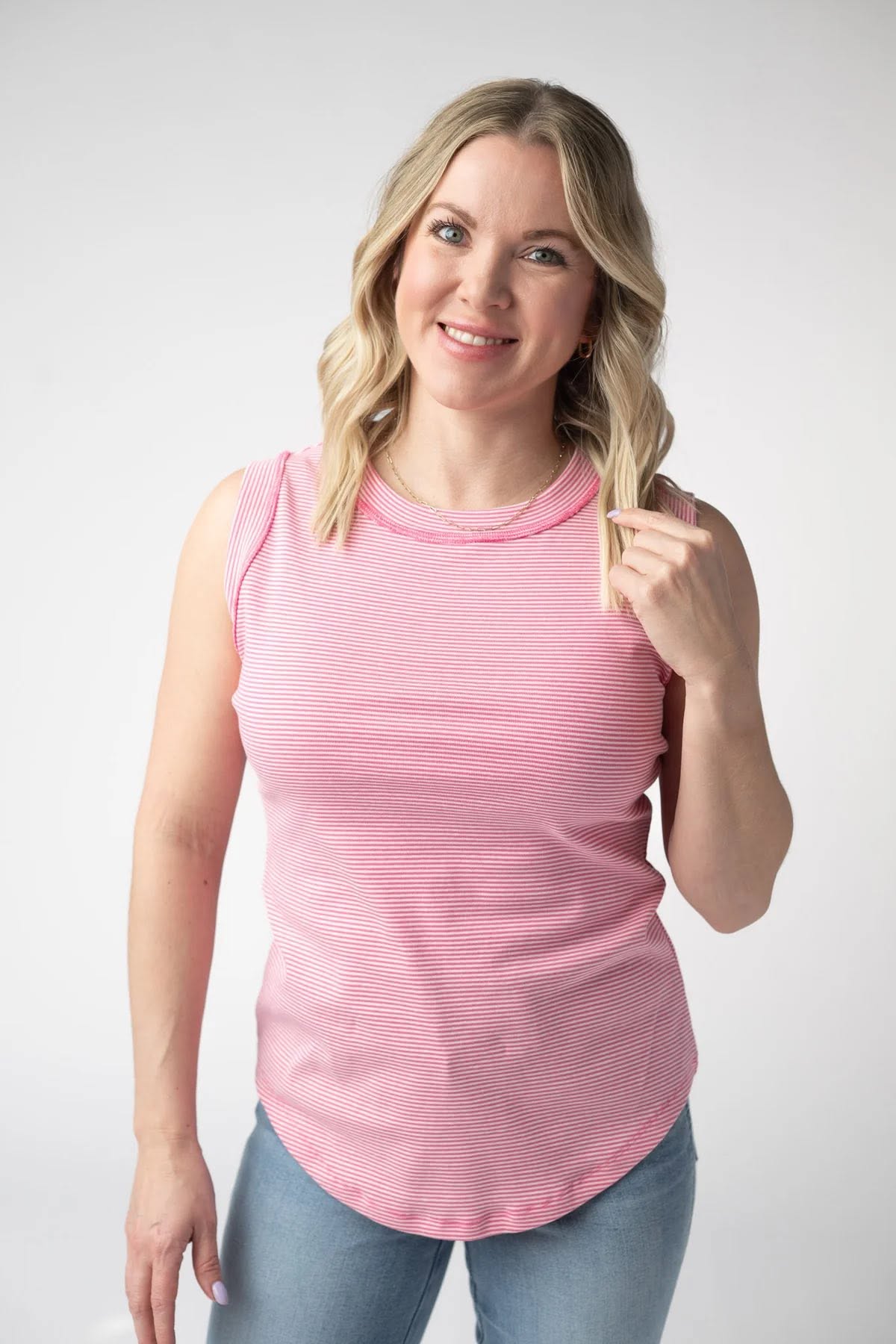 Michelle Mae Morgan Micro Striped Tank - Pink