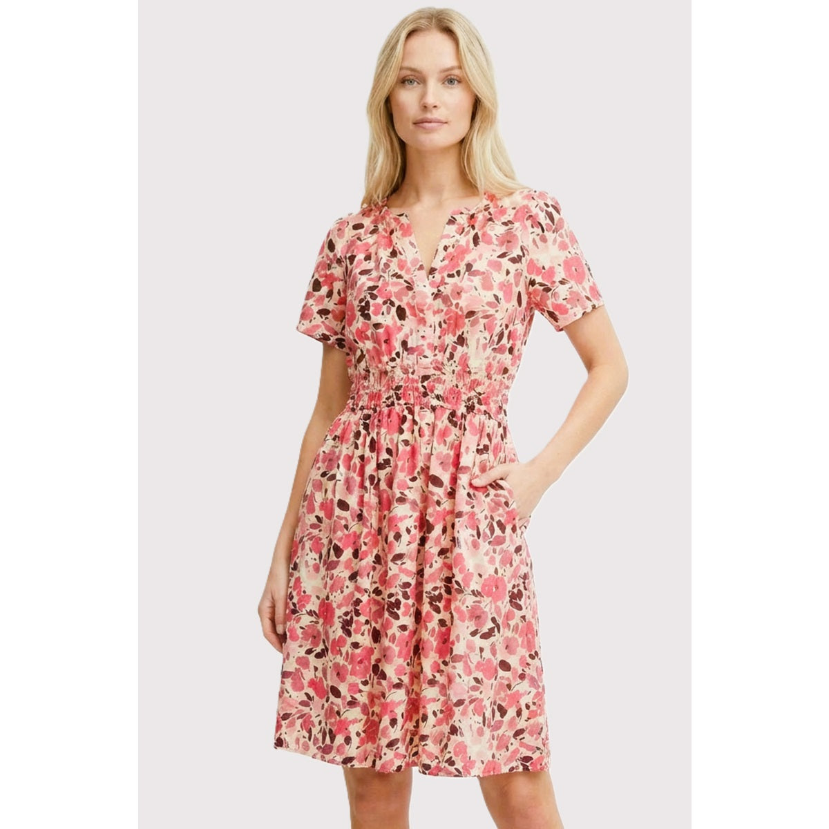 Reesa Smocked Floral Dress - Pink/Wine