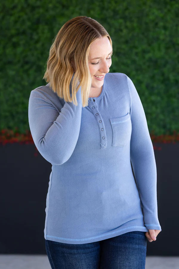 ***PRE-ORDER*** Michelle Mae "Georgia" Long Sleeve Top - Dusty Blue