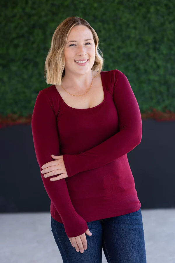 ***PRE-ORDER*** Michelle Mae "Alyssa" Long Sleeve Top - Burgundy