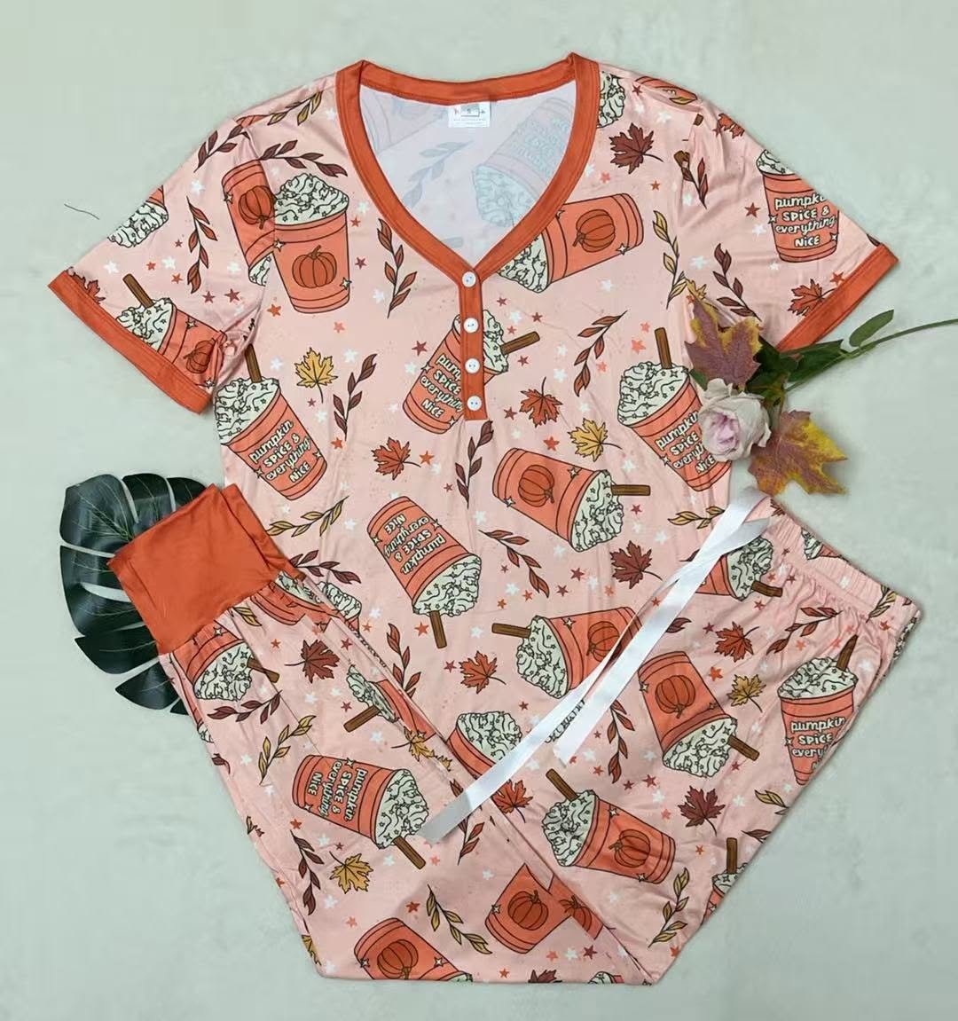 ***PRE-ORDER*** Shirley Short Sleeve Jogger Pajamas - Fall Latte