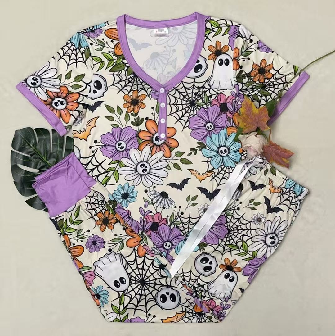 ***PRE-ORDER*** Shirley Short Sleeve Jogger Pajamas - Floral Ghost