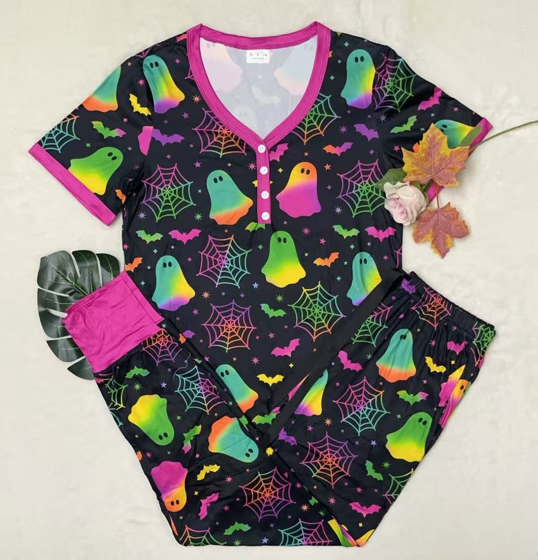***PRE-ORDER*** Shirley Short Sleeve Jogger Pajamas - Neon Ghost