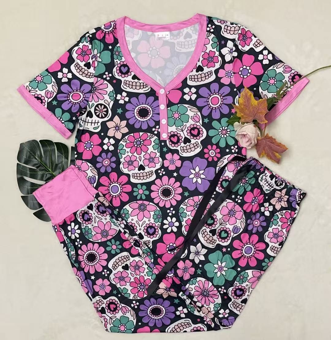 ***PRE-ORDER*** Shirley Short Sleeve Jogger Pajamas - Sugar Skull
