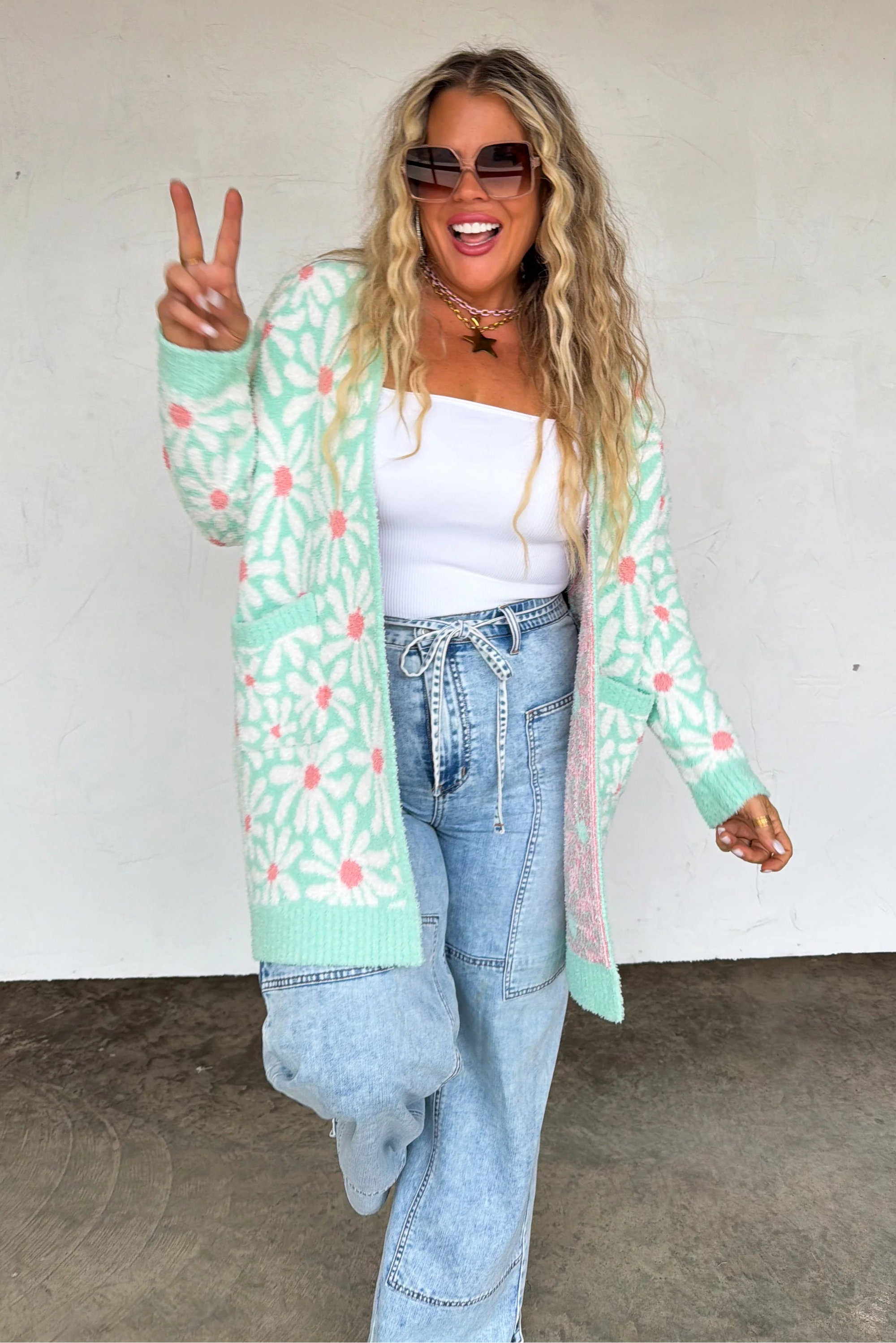 Spring Cloud Cardigan - Mint Daisy