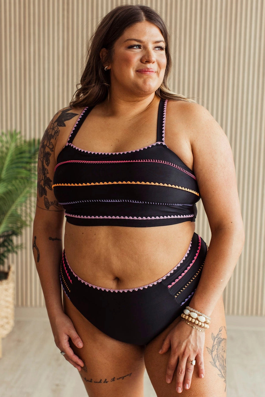 Soaking Up Sun Rays Two-Piece Swimsuit- Black Multi