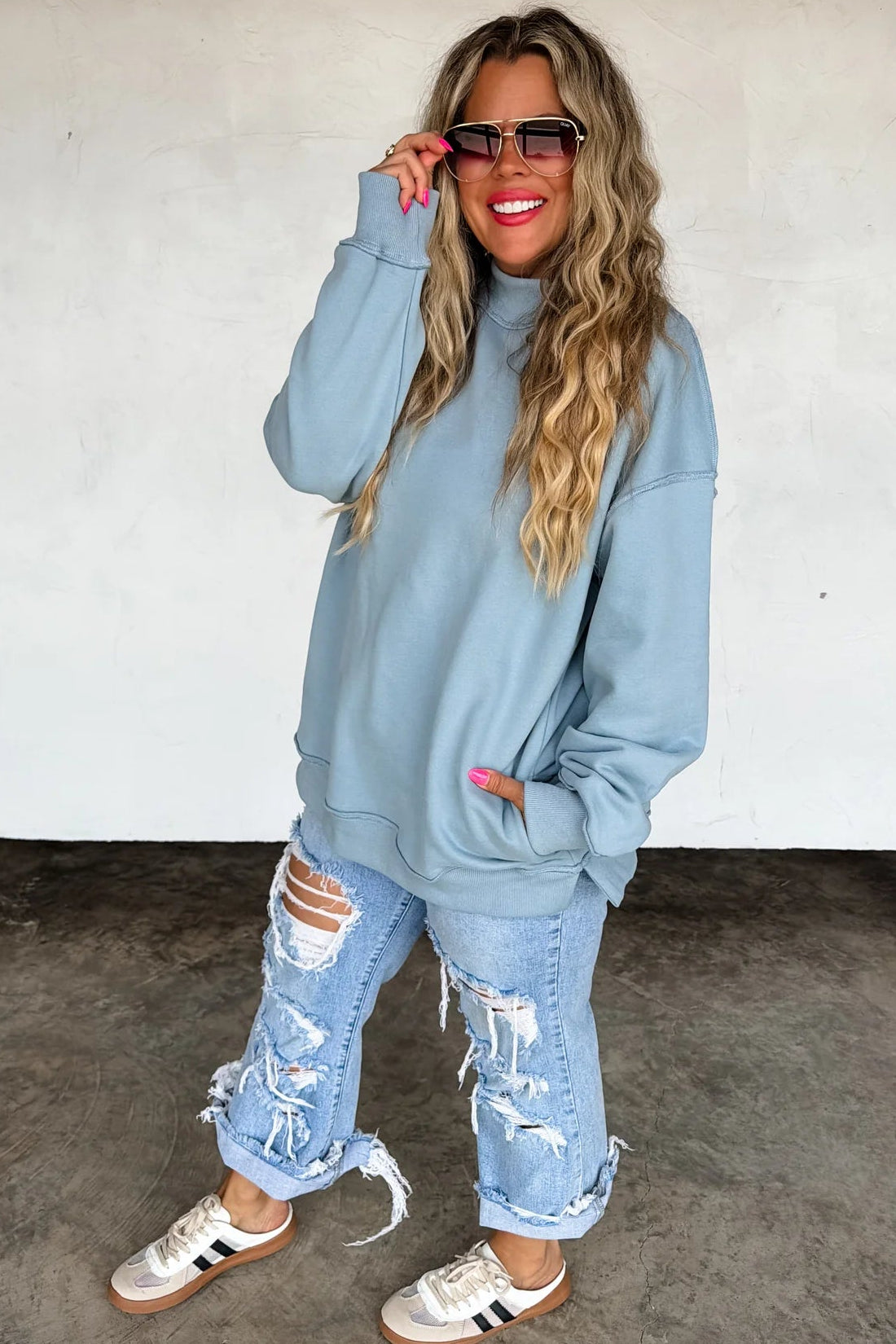 ***PRE-ORDER*** Miller Mock Neck Sweatshirt with Pockets - Denim