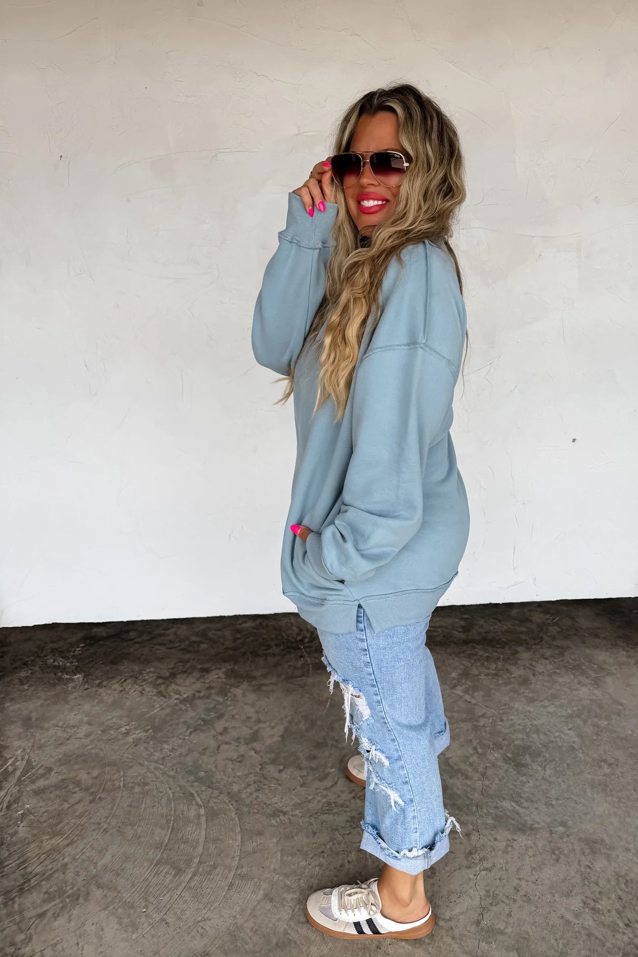 ***PRE-ORDER*** Miller Mock Neck Sweatshirt with Pockets - Denim