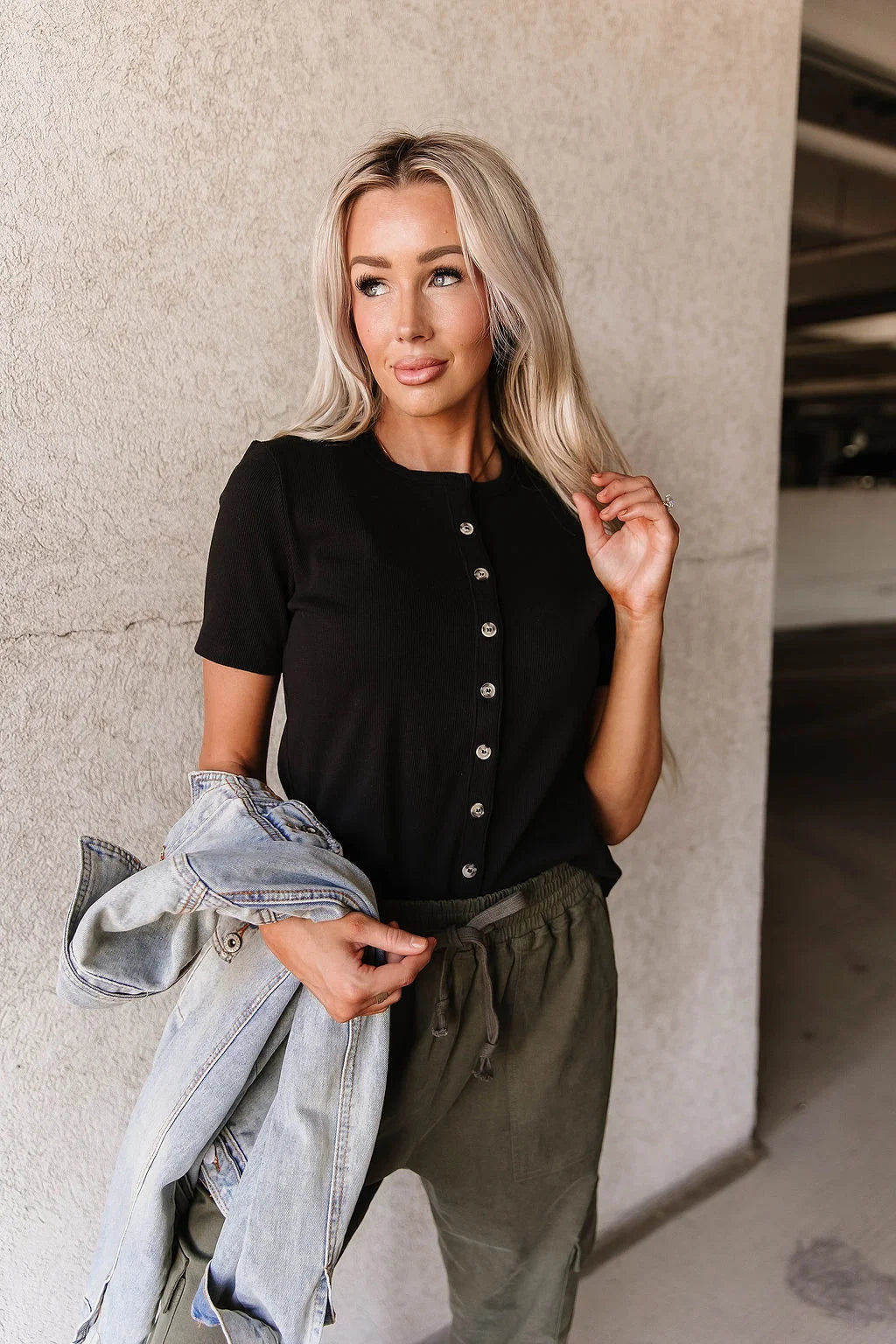 ***PRE-ORDER*** Ampersand Button Front Lulu Tee - Black