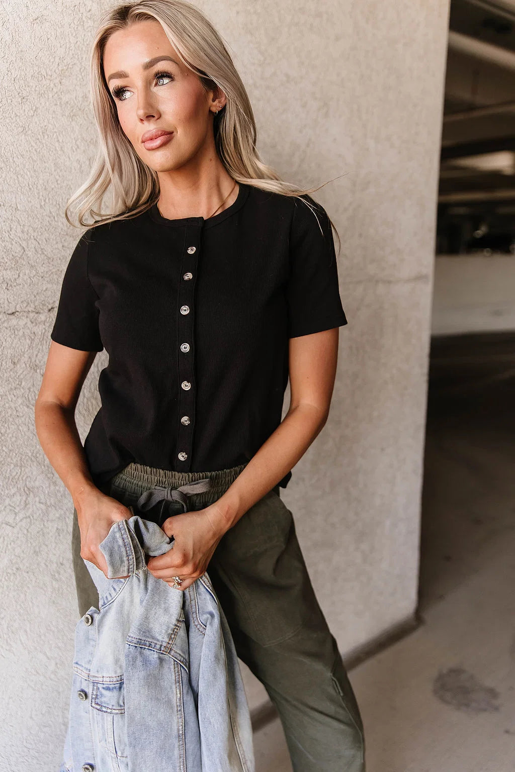 ***PRE-ORDER*** Ampersand Button Front Lulu Tee - Black
