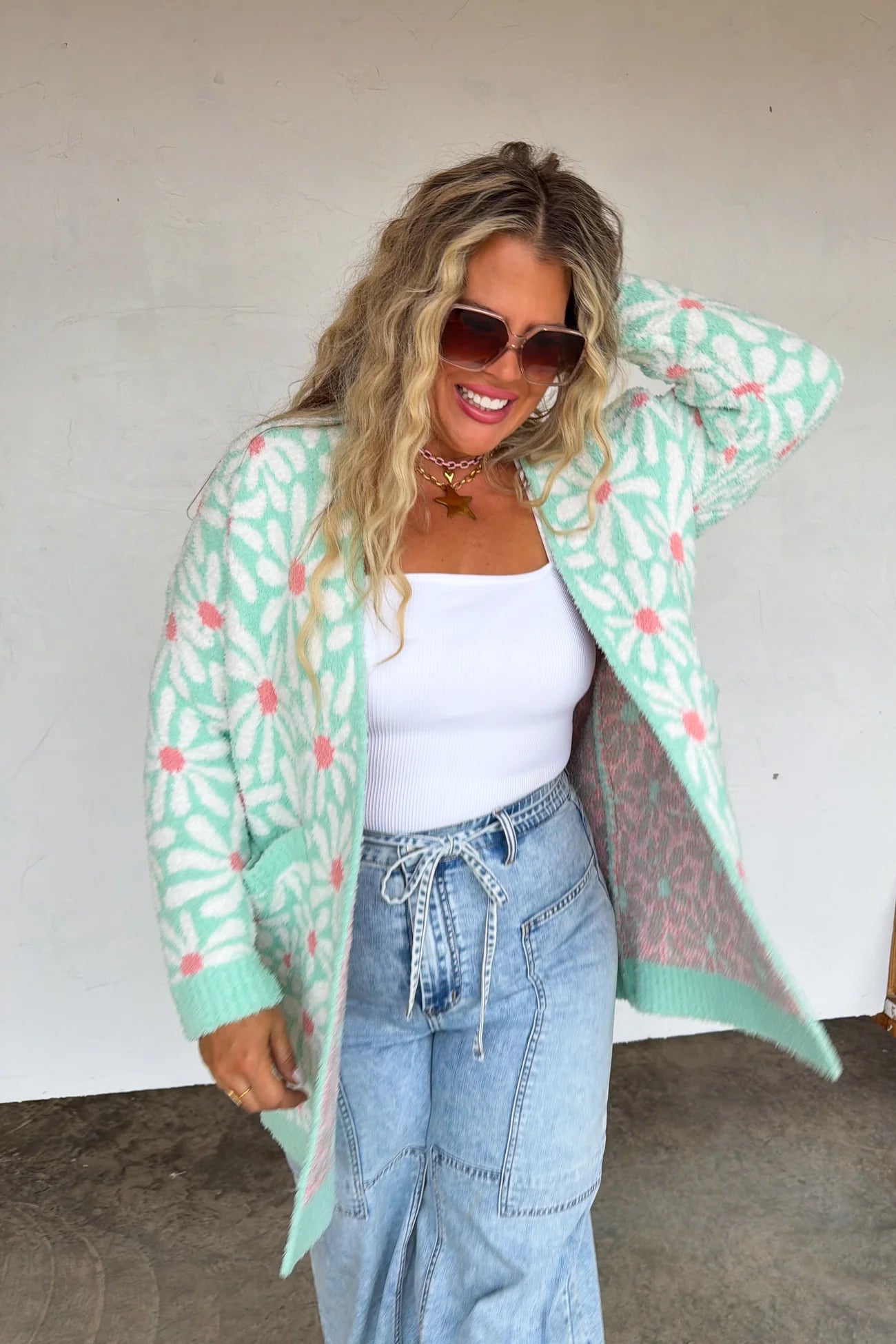 Spring Cloud Cardigan - Mint Daisy