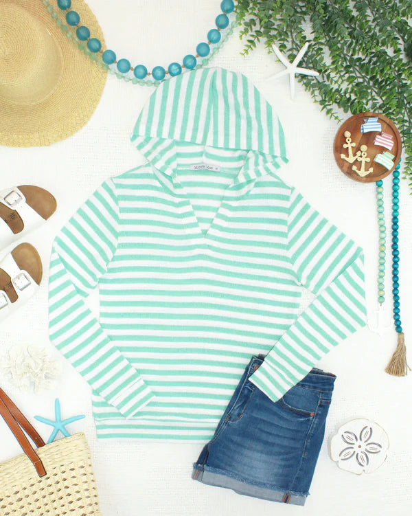 ***PRE-ORDER*** Michelle Mae Amelia Striped Hoodie - Green